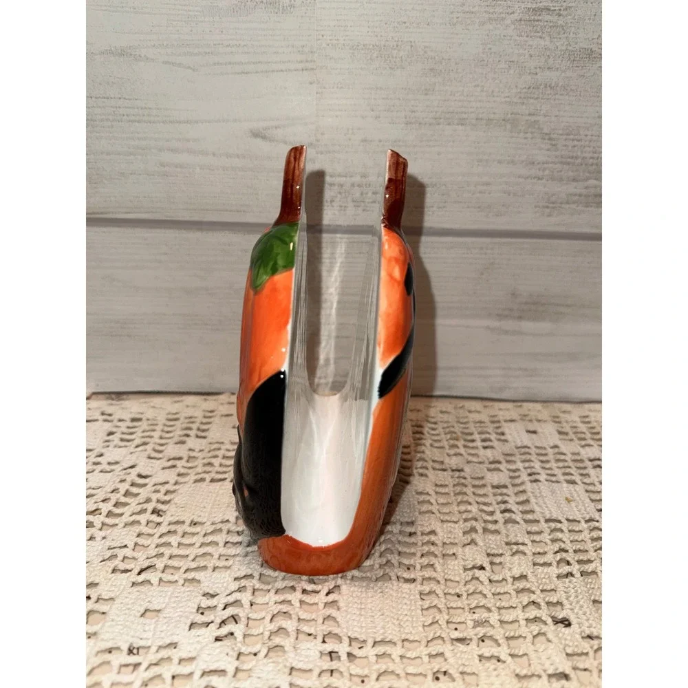 Vintage Halloween Ceramic Napkin Holder Pumpkin Jack-O-Lantern Ghost Black Cat
